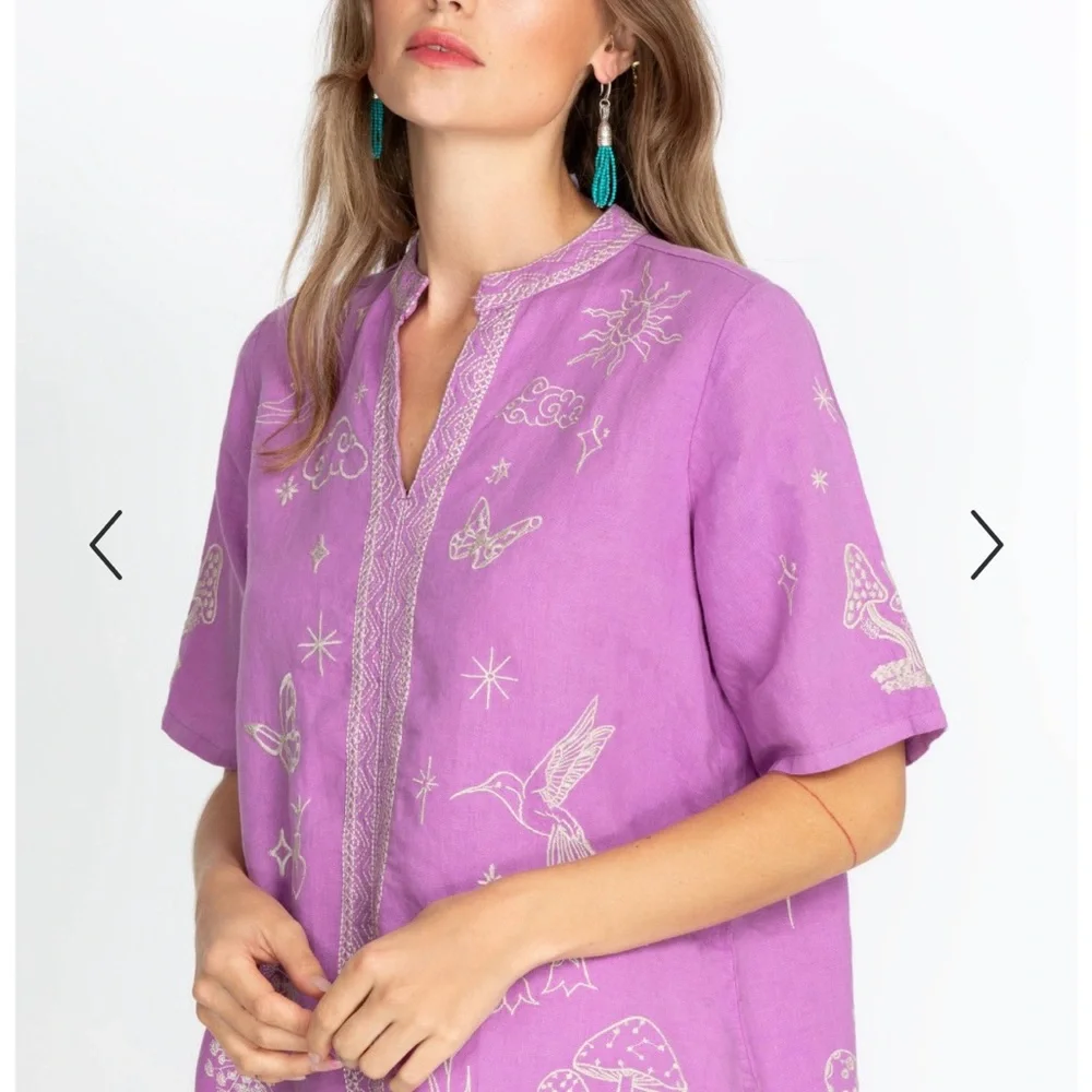 Johnny Was NOAH EASY V‑NECK Embroidered Top Mandarin Collar Purple Lilac Size M - Picture 2 of 16